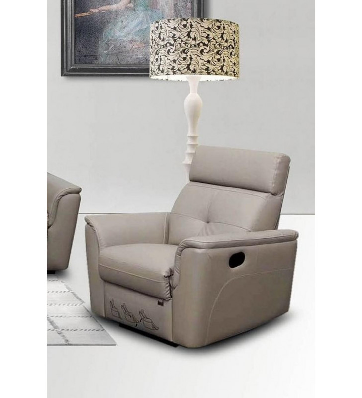 Light Grey Italian Leather Manual Recliner Chair Contemporary ESF 8501
