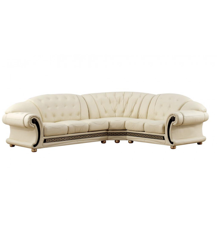 Ivory Top Grain Italian Leather Sectional RHC Made in Italy Traditional ESF Apolo