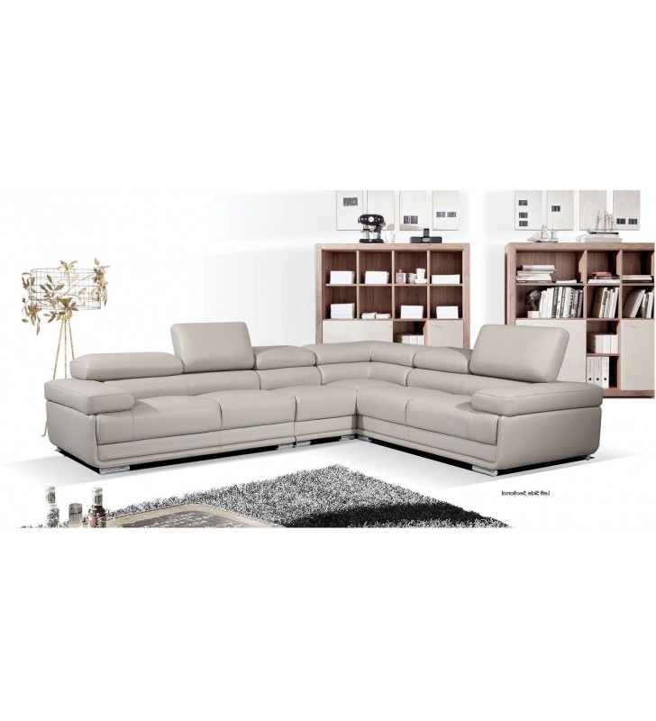 Light Grey Top Grain Leather Sectional Contemporary Modern Right ESF 2119
