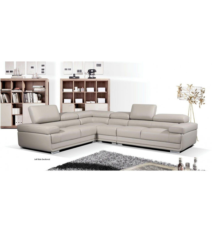 Light Grey Top Grain Leather Sectional Contemporary Modern Left ESF 2119