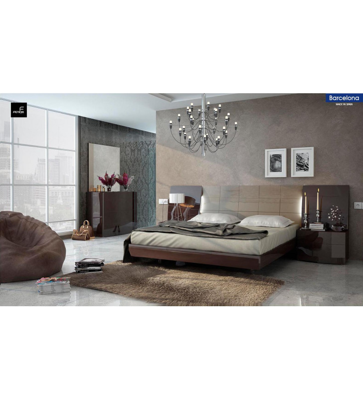 Chocolate Ivory Lacquer King Size Bedroom Set 5Pcs Made In Spain ESF Barcelona