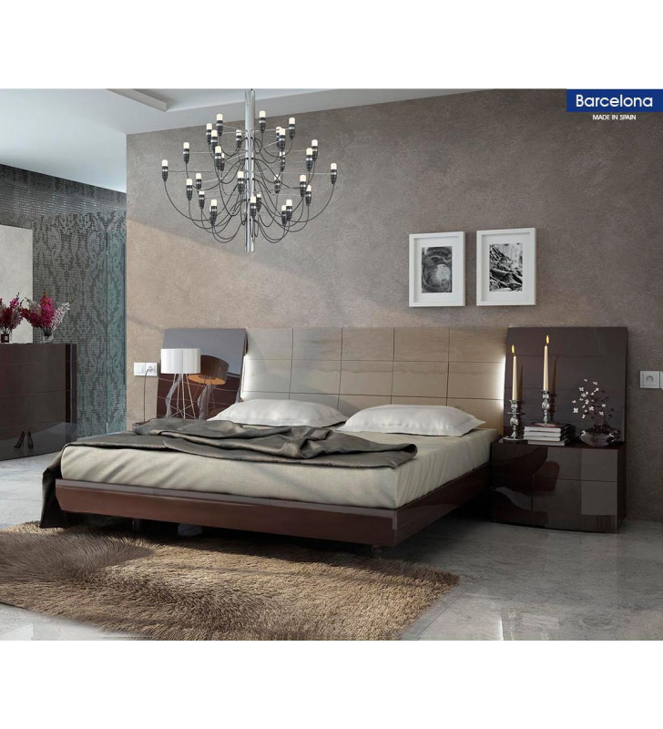 Glossy Chocolate Ivory King Bedroom Set 3 Modern Made In Spain ESF Barcelona