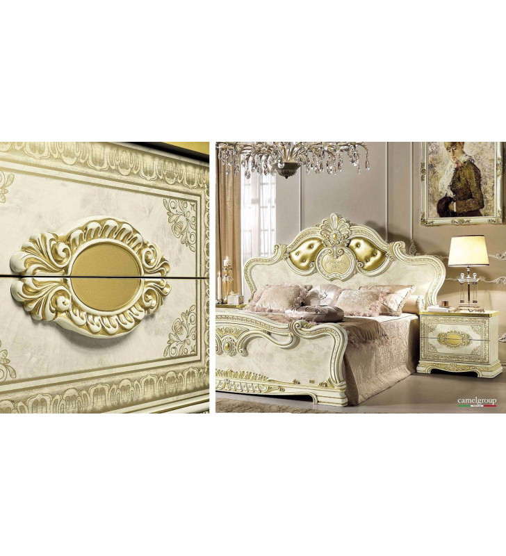 Luxury Gold Ivory King Bedroom Set 3 Classic Royalty Made in Italy ESF Leonardo