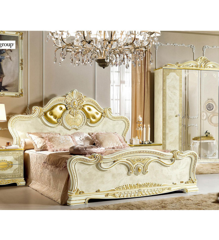 Luxury Gold Ivory King Size Bed Classic Royalty Made in Italy ESF Leonardo