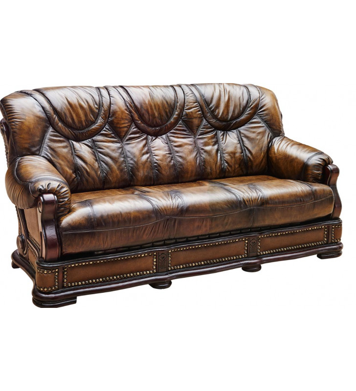 ESF Oakman Classic Dark Oak Finish Full Italian Leather Sofa Bed
