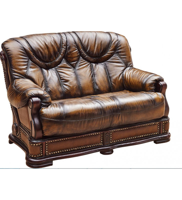 ESF Oakman Classic Dark Oak Finish Full Italian Leather Loveseat 