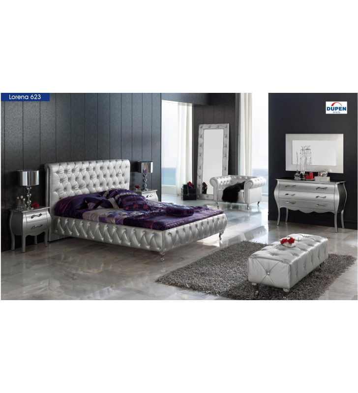 ESF 623 Lorena Silver Button Tufted King Bedroom Set 5 Modern Made in Spain