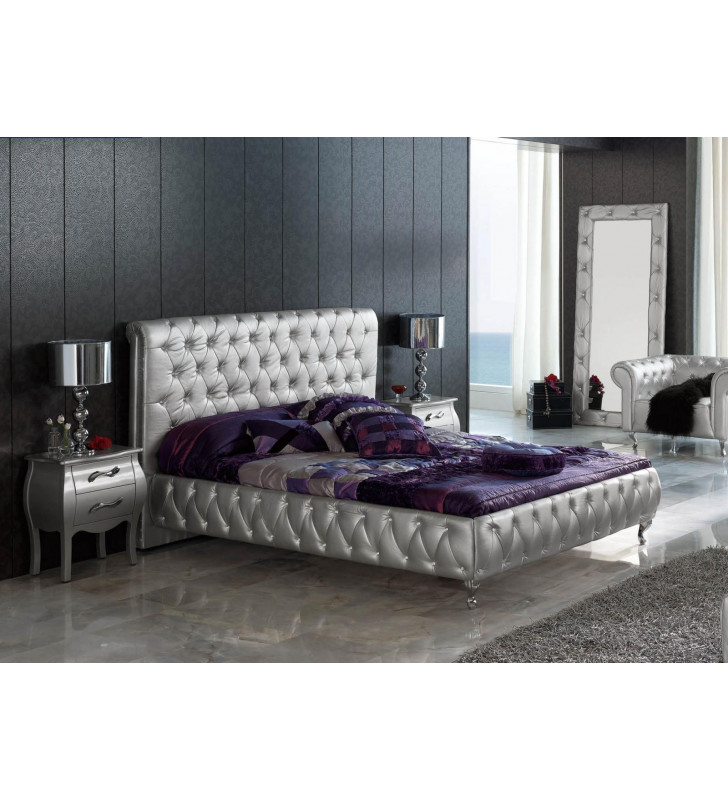 ESF 623 Lorena Silver Button Tufted King Bedroom Set 3 Modern Made in Spain