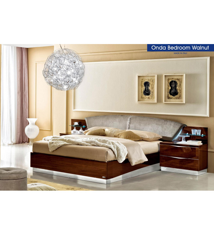 Walnut Cognac King Platform Bed & 2 Nightstands Modern Made In Italy ESF Onda 