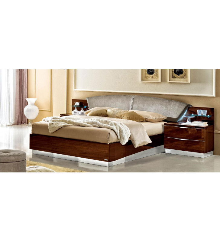 Walnut Cognac Queen Platform Bed Modern Made In Italy ESF Onda 