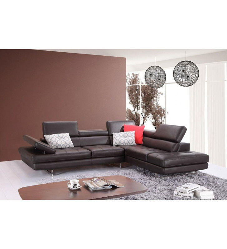 Coffee Full Top Grain Leather Italian Sectional Sofa RHC Modern J&M A761
