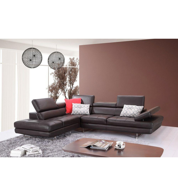 Coffee Full Top Grain Leather Italian Sectional Sofa LHC Modern J&M A761