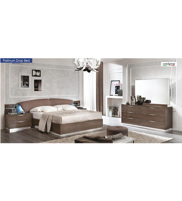 King Bedroom Set 5 w/Swarovski insert Modern Made In Italy ESF Platinum Drop 
