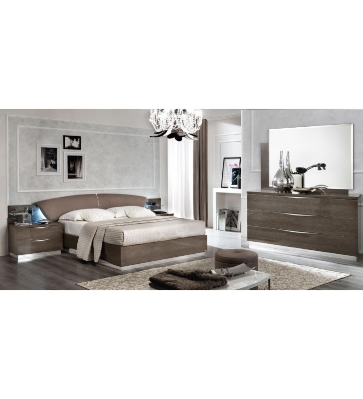 Queen Bedroom Set 5Pcs w/Single Dresser Modern Made In Italy ESF Platinum Drop 