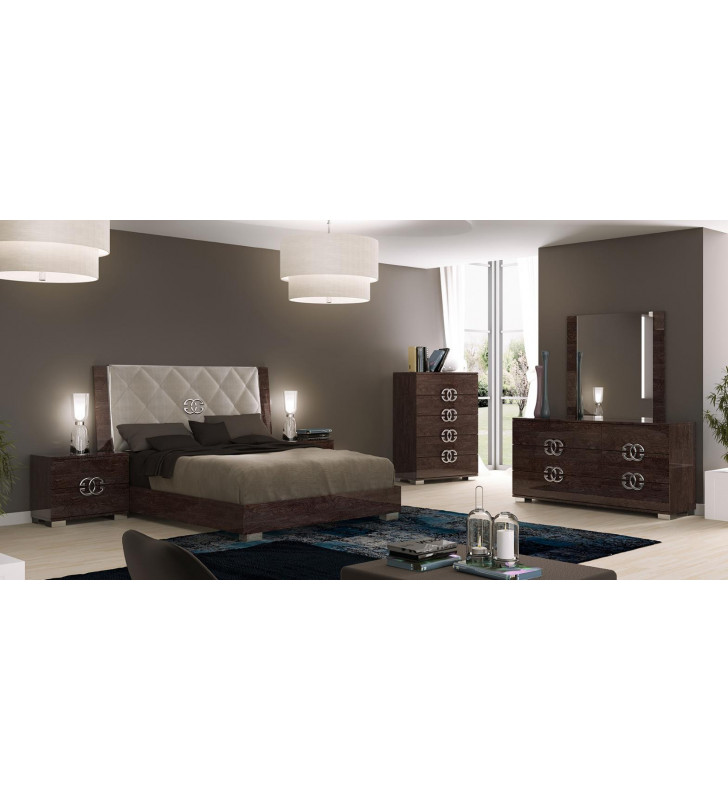 ESF Georgia Deluxe Glossy Cognac Birch King Bedroom Set 5P Modern Made in Italy
