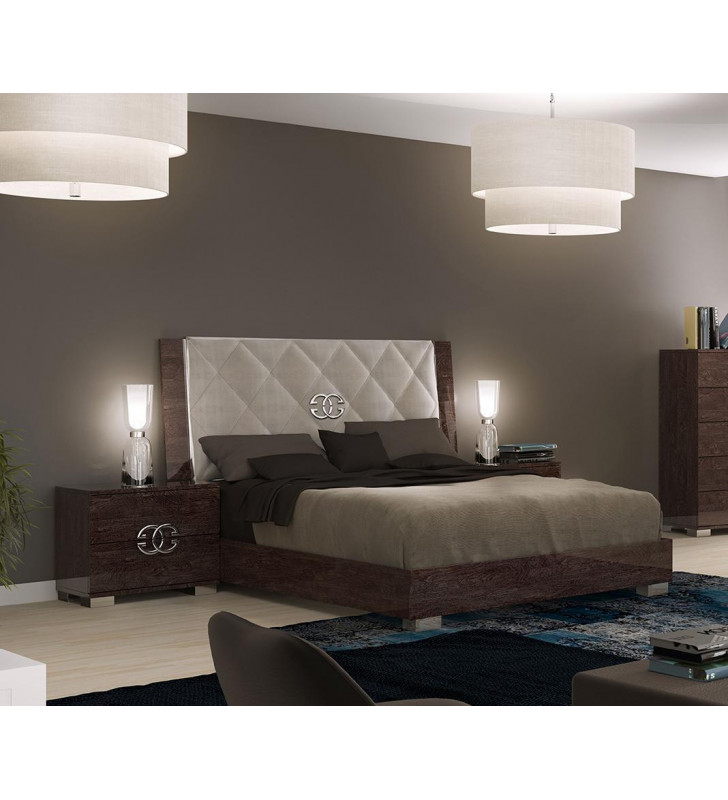 ESF Georgia Deluxe Glossy Cognac Birch King Bedroom Set 3P Modern Made in Italy