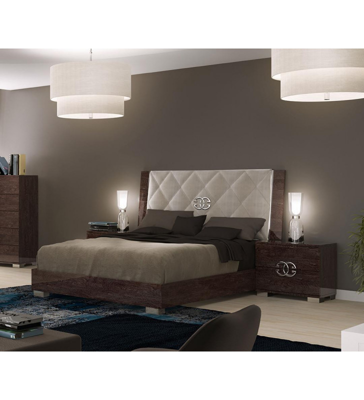 ESF Georgia Deluxe Glossy Cognac Birch Queen Bed Contemporary Made in Italy