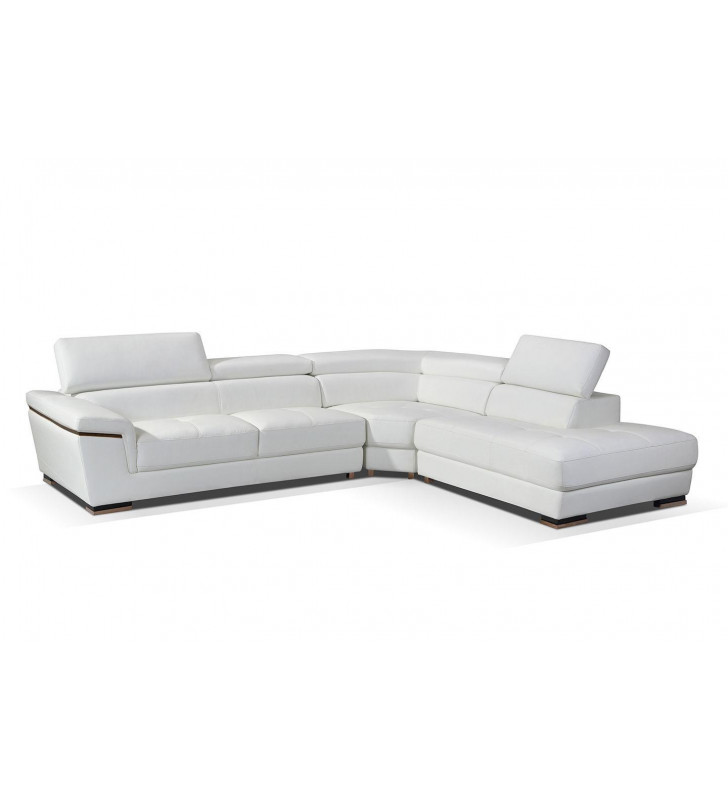 White Genuine Leather Sectional Sofa Right Hand Facing Contemporary ESF 2383 