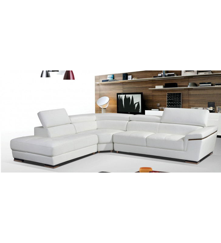 White Genuine Leather Sectional Sofa Left Hand Facing Contemporary ESF 2383 