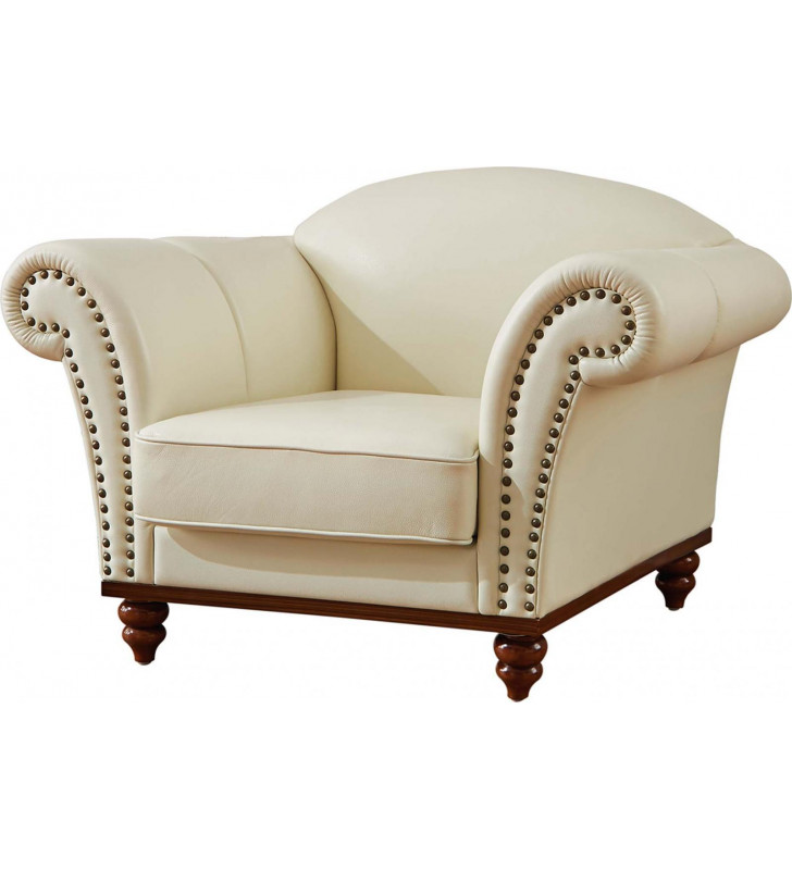 Ivory Modern Italian Leather Living Room Chair Made In Italy ESF 2601 