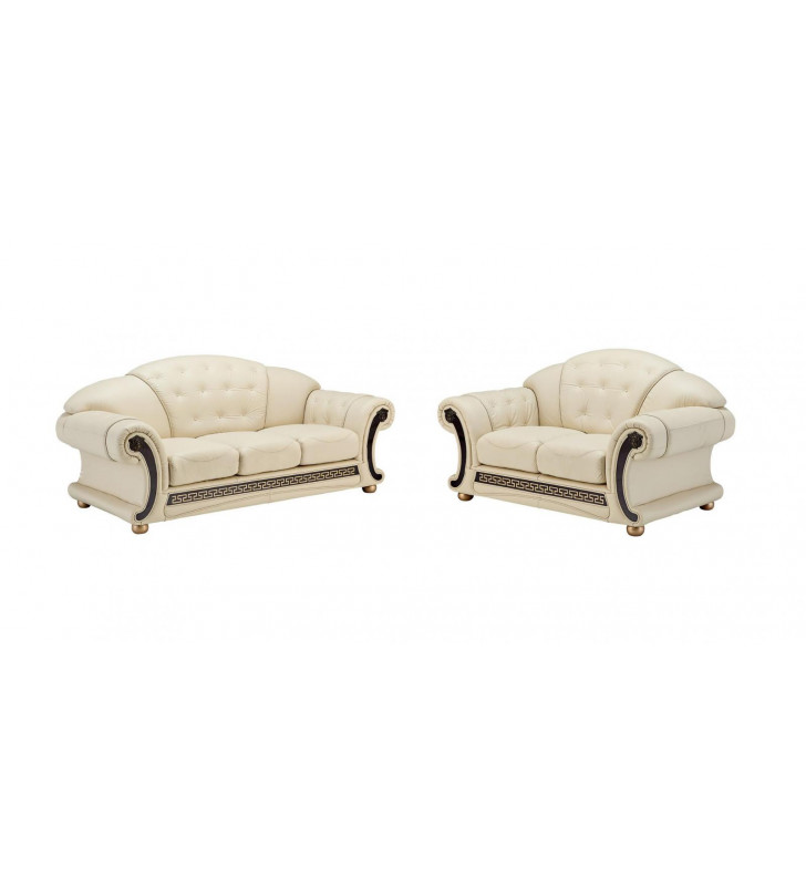 Ivory Genuine Leather Sofa-Bed & Loveseat Set 2Pcs Made in Italy ESF Apolo 