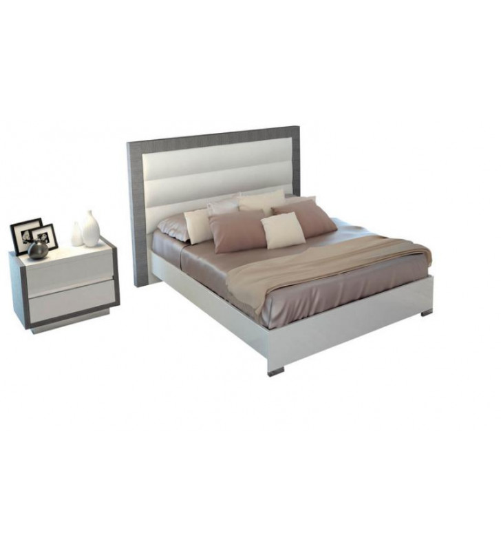 Glossy White Silver King Bedroom Set 3Ps Contemporary Made in Italy ESF Mangano