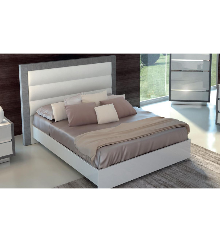 Glossy White Silver Queen Bed Contemporary Modern Made in Italy ESF Mangano