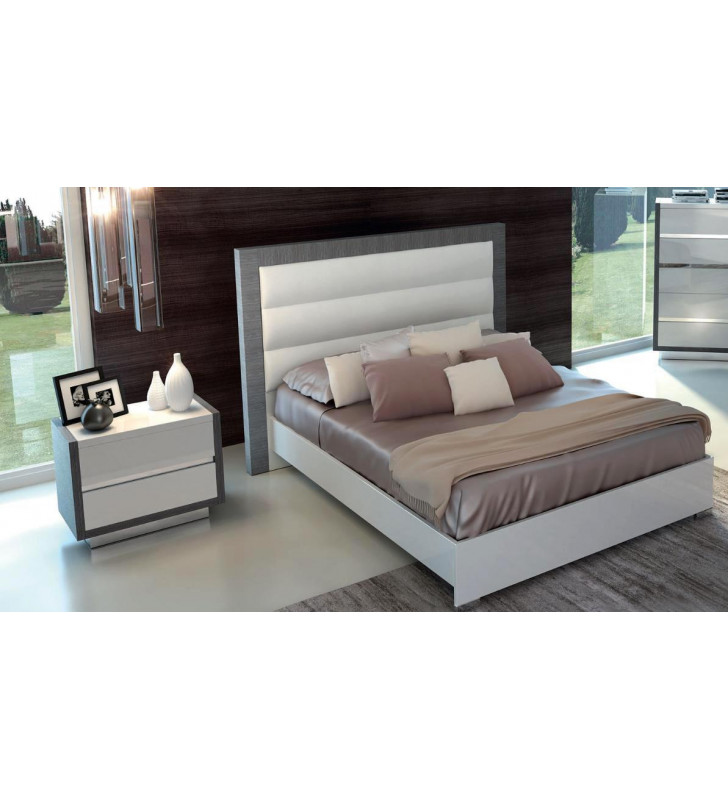 Glossy White Silver King Bedroom Set 2Ps Contemporary Made in Italy ESF Mangano