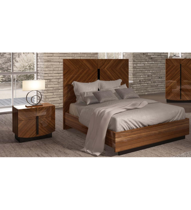 ESF Flavia Glossy Walnut Finish Queen Bedroom Set 2Pcs Made in Italy Contemporary