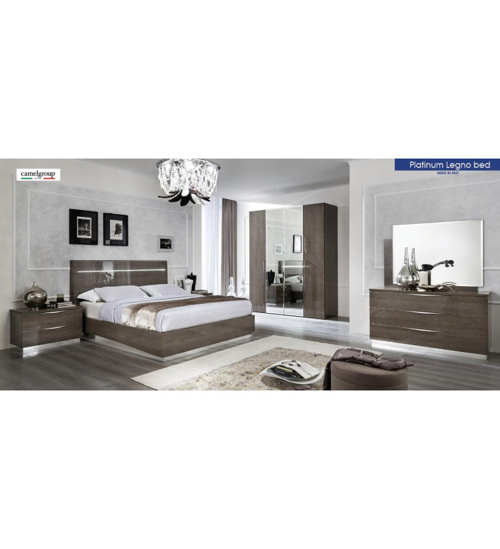 ESF Platinum Legno Birch King Bedroom Set 5Ps w/LED Contemporary Made in Italy