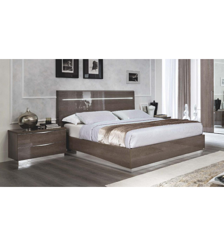 ESF Platinum Legno Birch King Bedroom Set 3Ps w/LED Contemporary Made in Italy