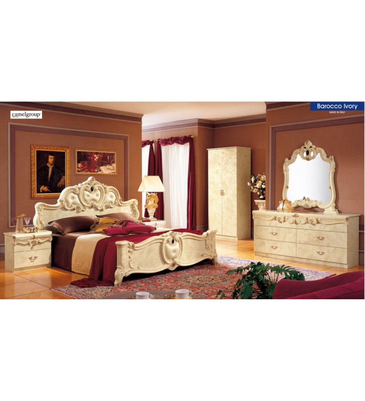 ESF Barocco Luxury Glossy Ivory Queen Bedroom Set 5 Classic Made in Italy