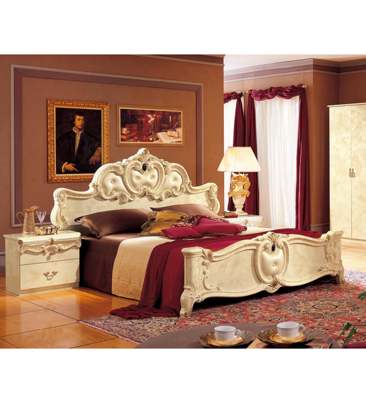 ESF Barocco Luxury Glossy Ivory King Bedroom Set 2 Classic Made in Italy