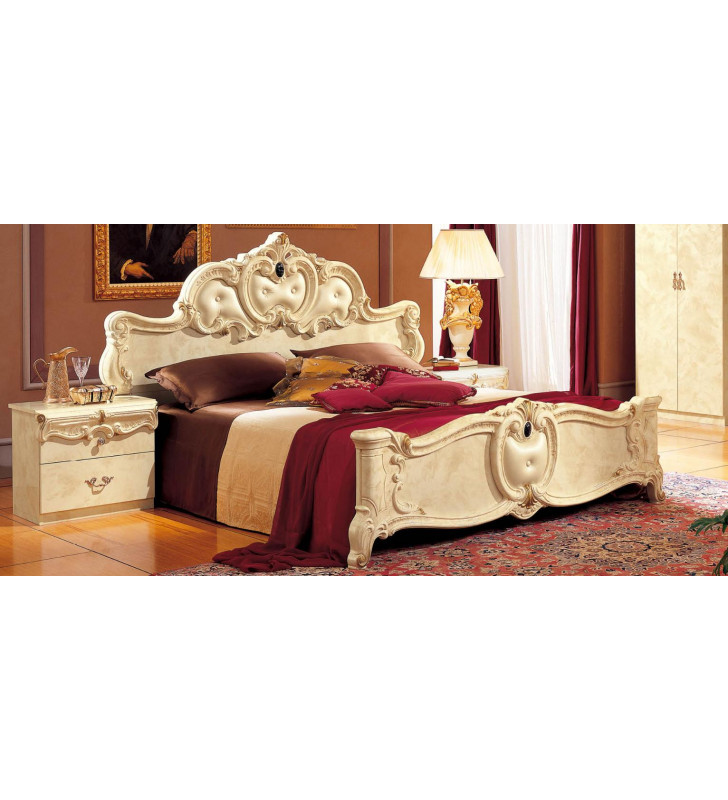 ESF Barocco Luxury Glossy Ivory Queen Bed Classic Victorian Made in Italy
