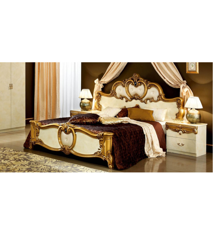 ESF Barocco Luxury Glossy Ivory Gold King Bedroom Set 3 Classic Made in Italy