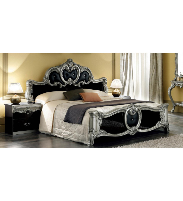 ESF Barocco Luxury Glossy Black Silver King Bedroom Set 2 Classic Made in Italy