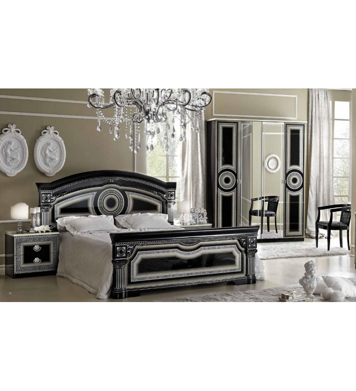 ESF Aida Black Silver Lacquer Finish Queen Bed Made in Italy