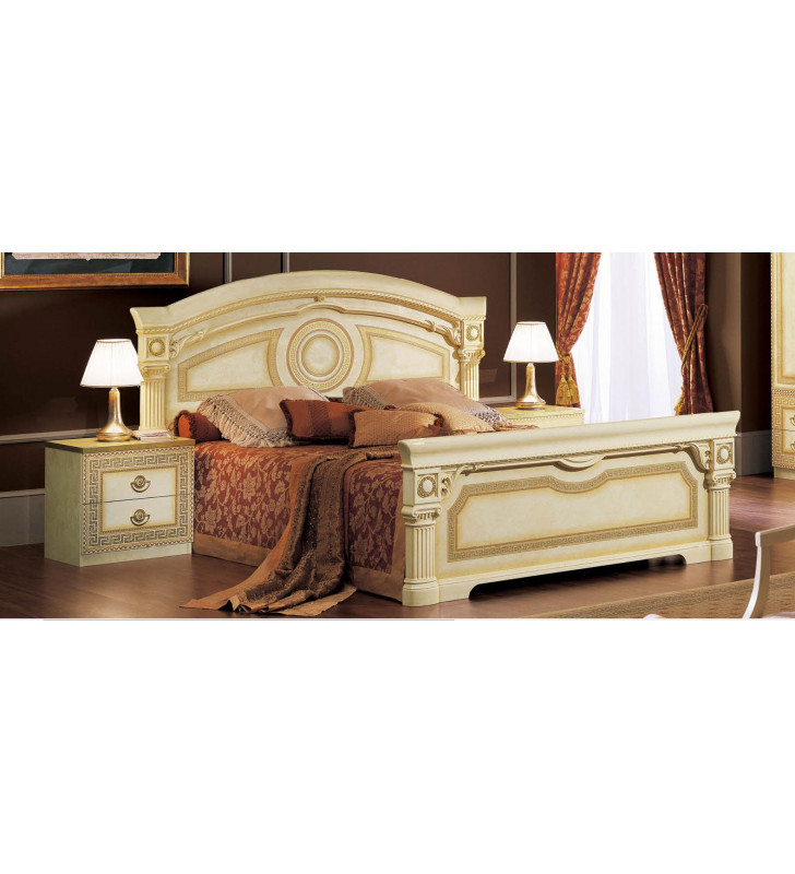 ESF Aida Ivory Gold Lacquer Finish King Bedroom Set 3Ps Made in Italy