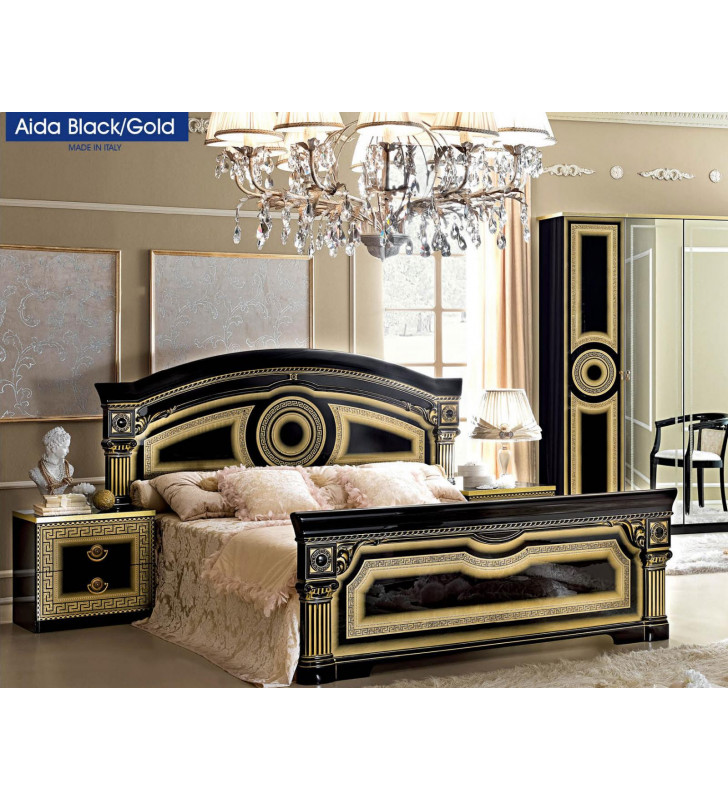 ESF Aida Traditional Black Gold Lacquer Finish King Bedroom Set 3 Pcs 