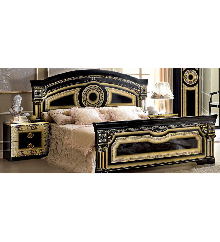 ESF Aida Traditional  Black Gold Lacquer Finish Queen Size Bed Made in Italy