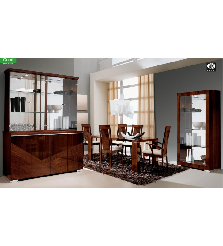 Glossy Dark Walnut Dining Room Set 8 Pcs Modern Made In Italy ESF ALF Capri 