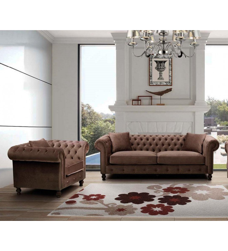 Brown Microfiber Tufted Loveseat & Chair Set 2Pcs Made in Italy ESF 108