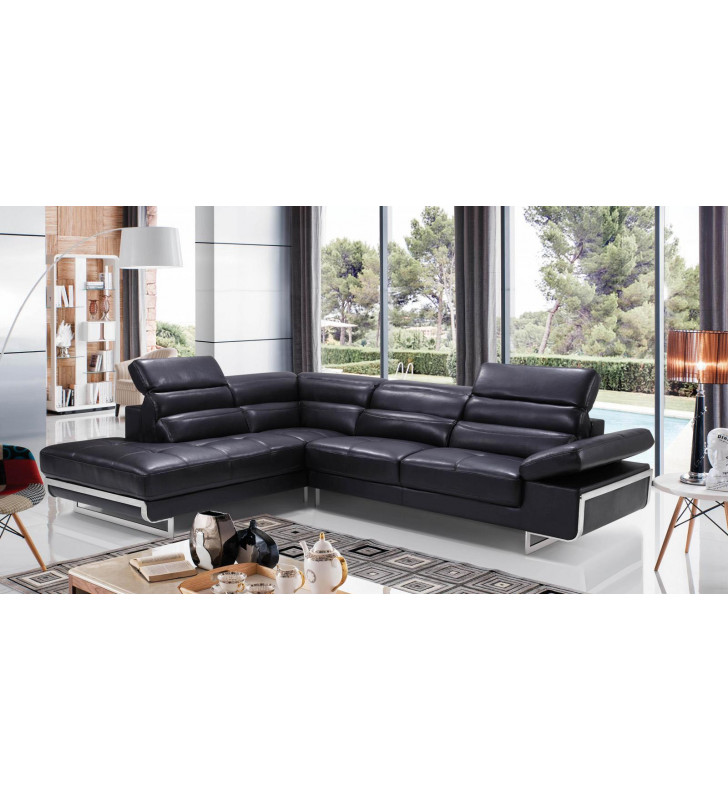 Black Leather Sectional Sofa Left Hand Facing Contemporary ESF 2347 