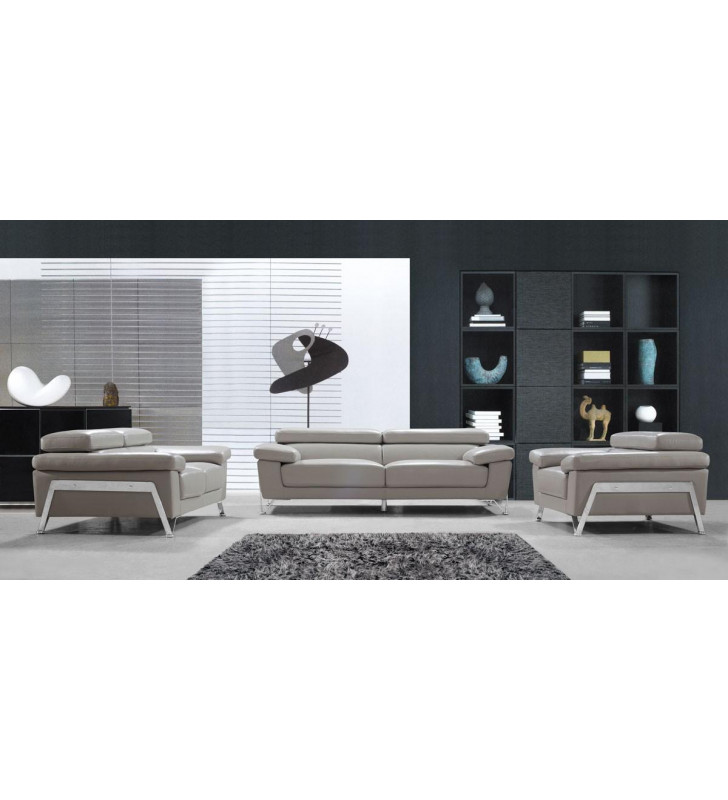 Modern Grey Leather Sofa Living Room Set 3Pcs VIG Divani Casa Encore