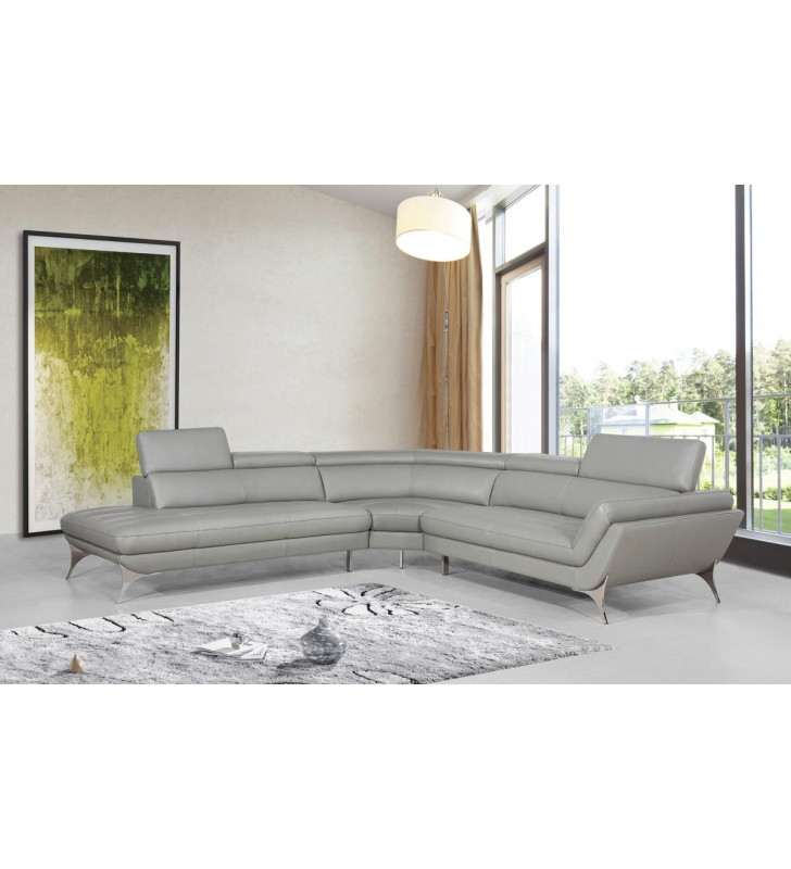 Modern Grey Italian Leather Sectional Sofa Left Chaise VIG Divani Casa Graphite
