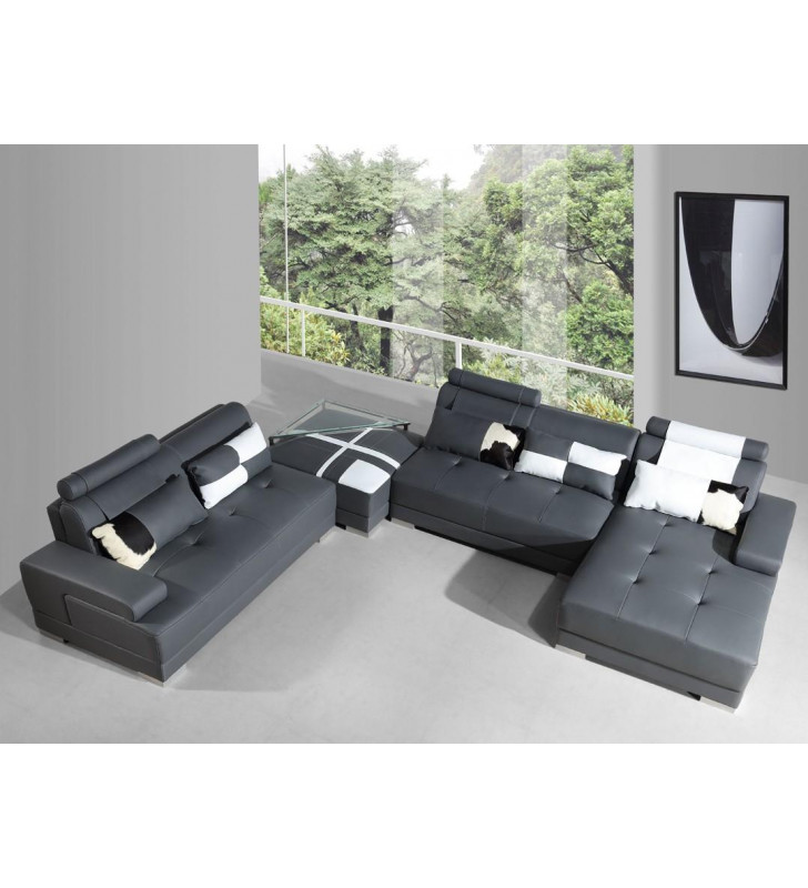 Grey Faux Leather Sectional Sofa w/ Ottoman End Table Set 4 VIG Divani Casa Phantom SPECIAL ORDER