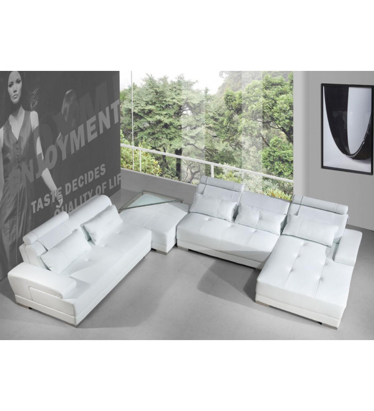 White Faux Leather Sectional Sofa w/ Ottoman End Table Set 4 VIG Divani Casa Phantom SPECIAL ORDER