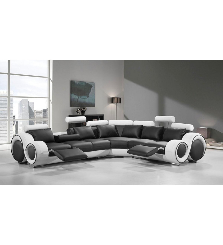 Black & White Bonded Leather Sectional Sofa VIG Divani Casa 4087 Ultra Modern