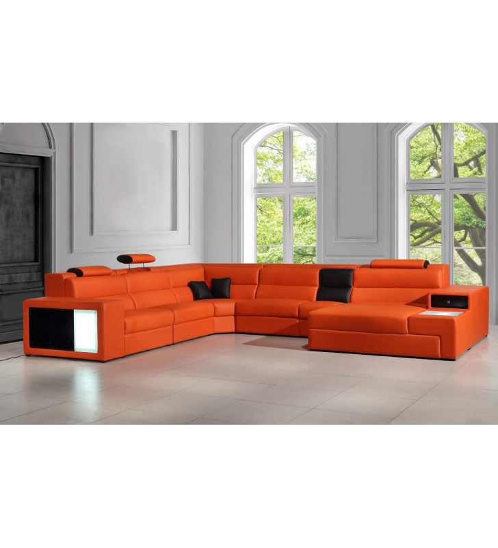 Orange Bonded Leather Corner Sectional Sofa VIG Divani Casa Polaris Contemporary