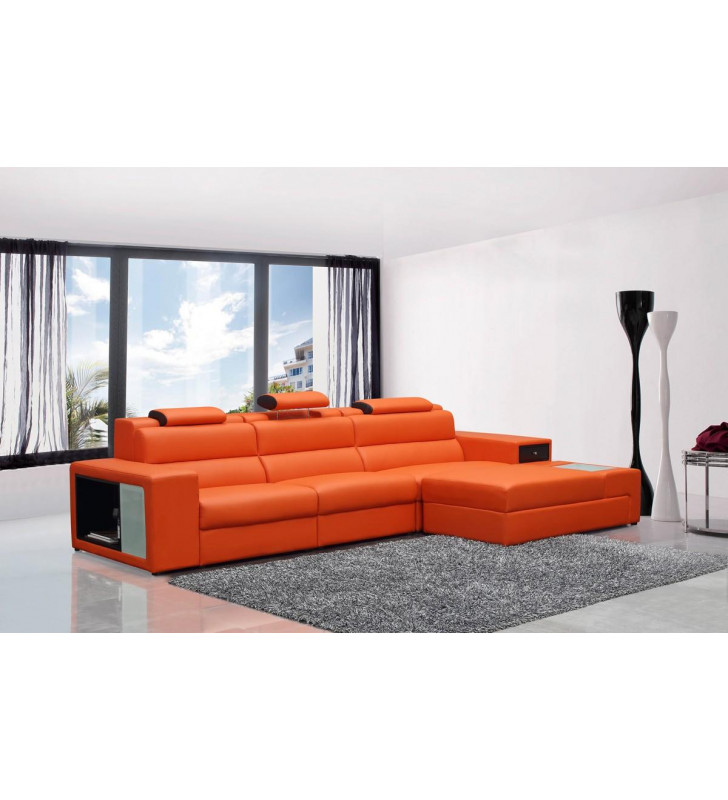 Orange Bonded Leather Sectional Sofa VIG Divani Casa Polaris Mini Contemporary 